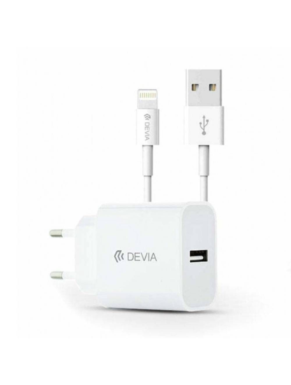 Devia Smart Series EU Charger Suit 2.1A with iPhone (Lightning) Cable - White